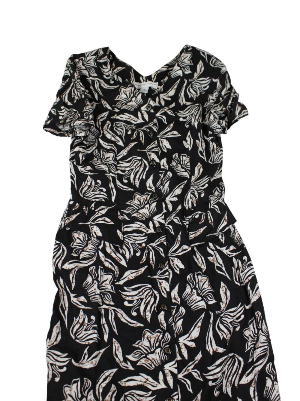Maggie Lawrence Black & White Tropical Floral Button Down Midi Dress